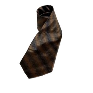 Pronto Uomo 100% Silk Mens Tie  57X4 Shiny Brown & Black Geometric ShapesSquares